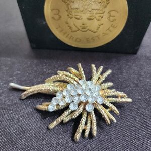 Rhinestone & Gold Material Hairpin Handmade from Vintage Brooch with Box